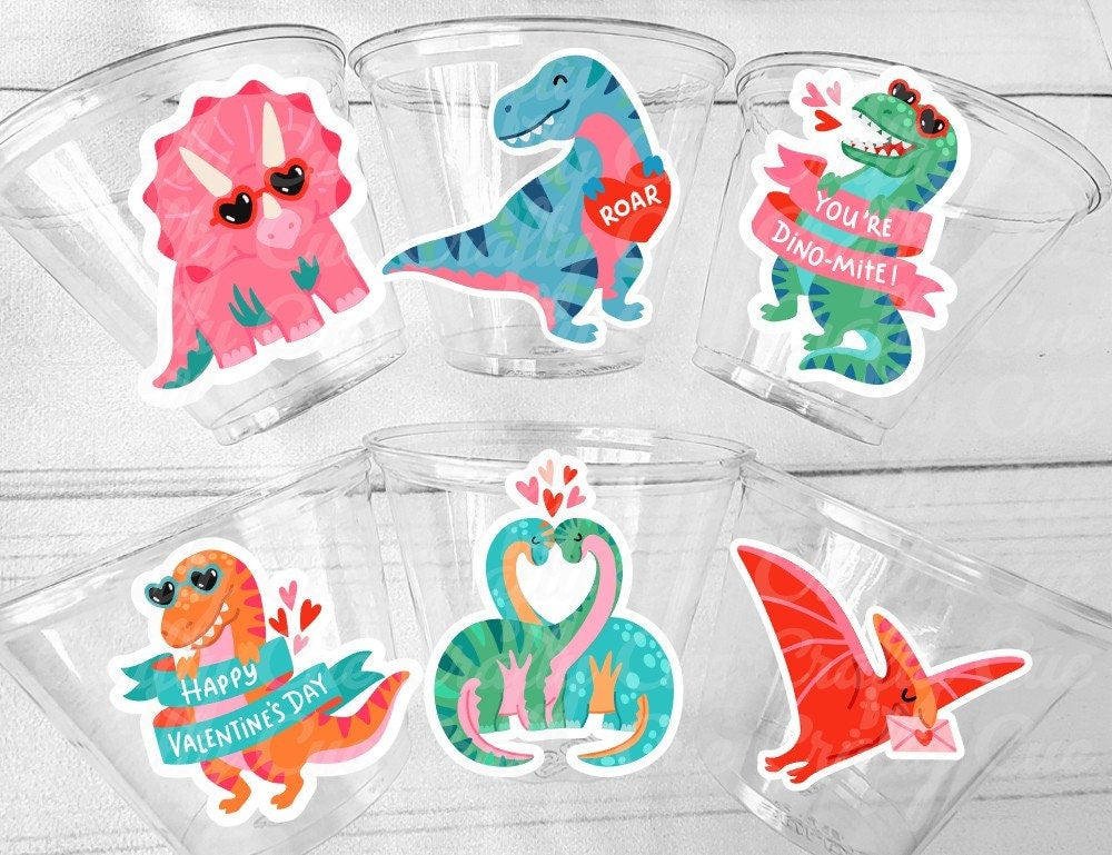 Dinosaur Valentine's Cups - Disposable Valentine’s Party Cups Classroom Party Cups Class Cups Valentines Day Favors Dinosaur Valentines Cups