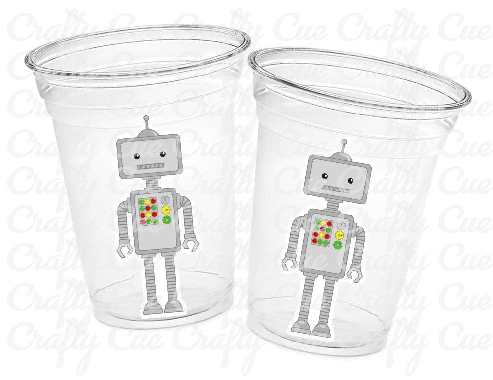 ROBOT PARTY CUPS - Robot Birthday Party Robot Cups Robot Party Decorations Robot Birthday Decorations Robot First Birthday Robot Baby Shower