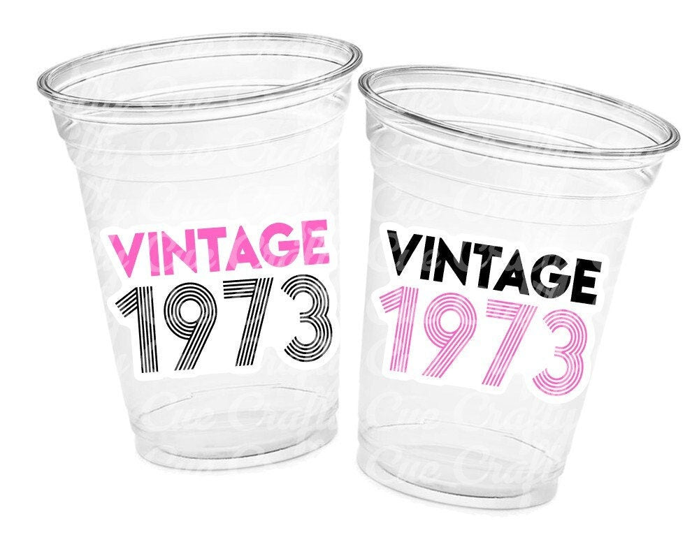 50th PARTY CUPS - 50 and Fabulous 50th Birthday Party 50th Birthday Favors Vintage 1973 Cups 50th Party Decorations 1973 Birthday Party Cups