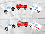 EMERGENCY VEHICLES PARTY Cups - Emergency Vehicles Birthday Party Decorations Firetruck Party Cups Ambulance Party Cups Police Party Cups