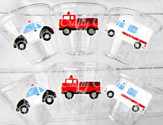 EMERGENCY VEHICLES PARTY Cups - Emergency Vehicles Birthday Party Decorations Firetruck Party Cups Ambulance Party Cups Police Party Cups