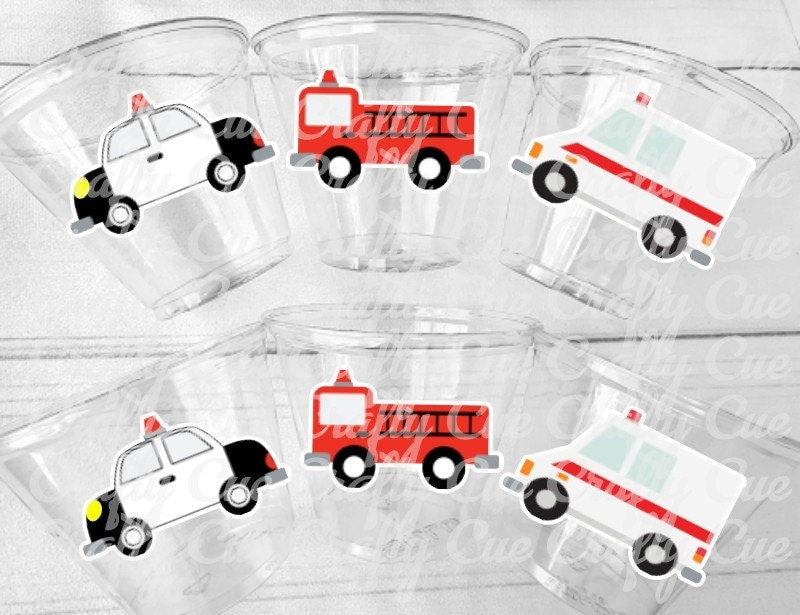 EMERGENCY VEHICLES PARTY Cups - Emergency Vehicles Birthday Party Decorations Firetruck Party Cups Ambulance Party Cups Police Party Cups