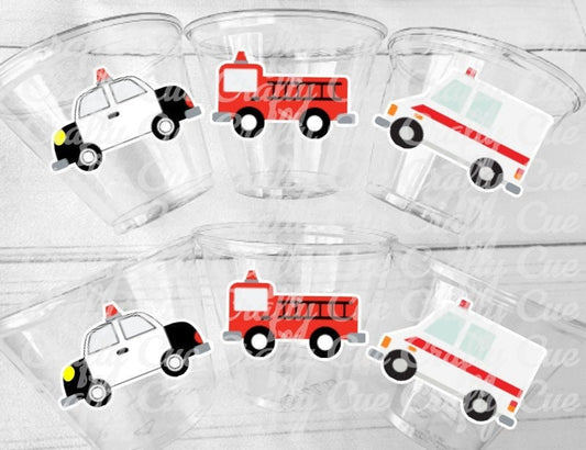 EMERGENCY VEHICLES PARTY Cups - Emergency Vehicles Birthday Party Decorations Firetruck Party Cups Ambulance Party Cups Police Party Cups