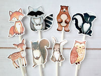 Woodland Animal Cupcake Toppers, Woodland Cupcake Toppers, Forest Animals, Bear, Squirrel, Fox, Raccoon, Porcupine, Deer (103171047P)