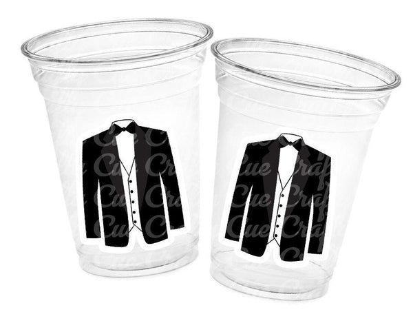 TUXEDO PARTY CUPS - Tux Party Cups Wedding Favor Cups Bachelor Party Cups Wedding Decorations Wedding Party Favors Rehearsal Dinner Cups