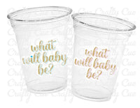 GENDER REVEAL Party Cups - What Will Baby Be Party Favors It's A Boy Cups It's A Girl Cups He or She Gender Reveal Decorations Baby Shower