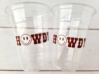 Howdy COWBOY PARTY CUPS Cowboy Cups Cowboy Party Decorations Cowgirl Bachelorette Party Cowboy Hat Birthday Rodeo Party Cups Smiley Face Cup