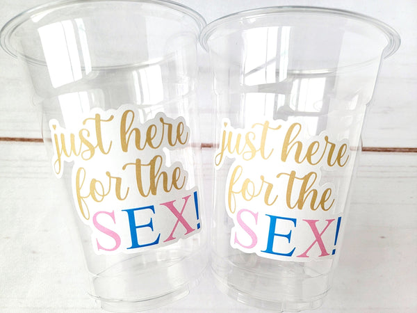 GENDER REVEAL Party Cups - Just Here for The Sex Cups Favors It's A Boy It's A Girl Cups He or She Gender Reveal Decorations Baby Shower