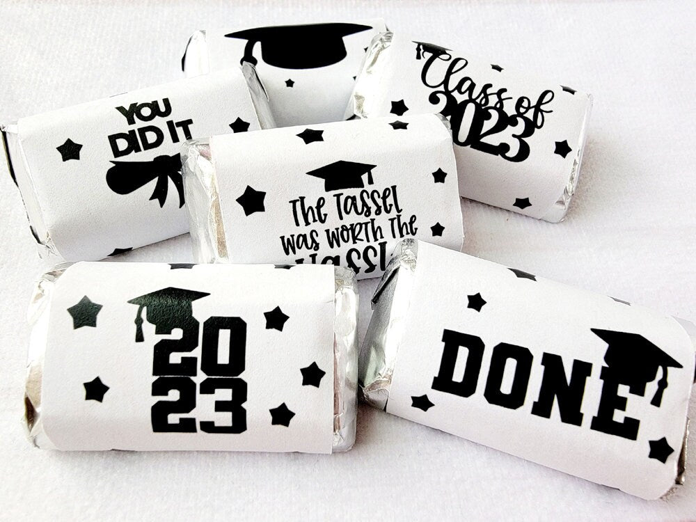 30 - 2023 GRADUATION PARTY STICKERS for candy 2023 Graduation Stickers Class of 2023 Graduation Party Favors Mini Candy Wrapper Stickers