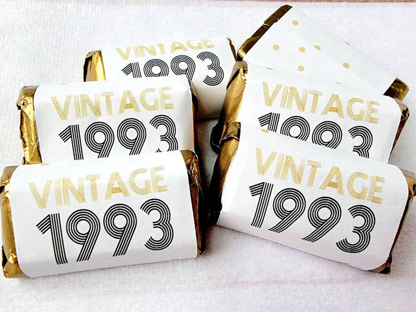 30 - 30th Birthday Stickers Vintage 30th Birthday Stickers for Mini Candy Bar Wrapper Vintage 40th Birthday Best of 1993 Birthday 1993