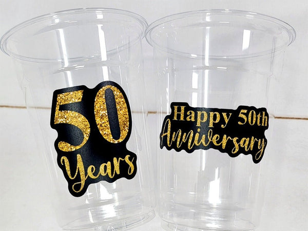 50th PARTY CUPS 50th Anniversary 50th Anniversary Decorations Black and Gold Golden Wedding Anniversary Party Favors 50 Years Anniversary