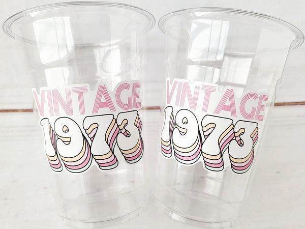 50th PARTY CUPS - 50 and Fabulous 50th Birthday Party 50th Birthday Favors Vintage 1973 Cups 50th Party Decorations 1973 Birthday Party Cups