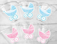 BABY CARRIAGE CUPS Baby Stroller Cups Gender Reveal Party Cups Gender Reveal Favors Gender Favors Reveal Decorations Shower Cups Pink Blue
