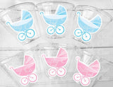 BABY CARRIAGE CUPS Baby Stroller Cups Gender Reveal Party Cups Gender Reveal Favors Gender Favors Reveal Decorations Shower Cups Pink Blue
