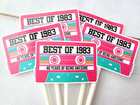 Pink 40th Birthday Party Cupcake Toppers Pink Cassette 40th Birthday Cupcake Toppers Best of 1983 Birthday Vintage 1983 Party 40th Birthday
