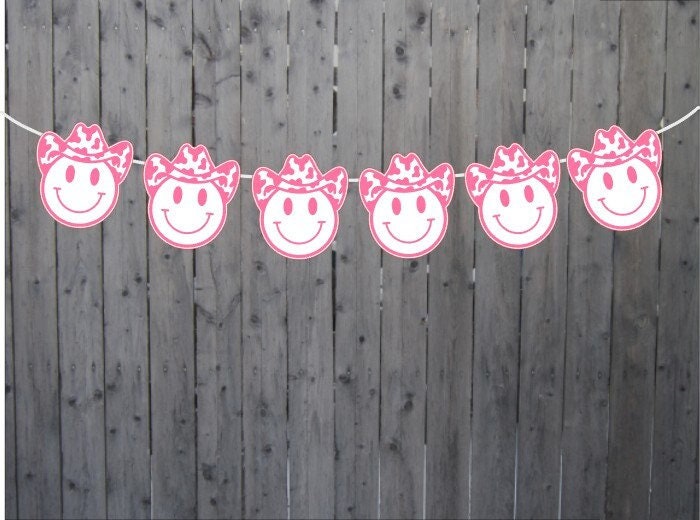 COWGIRL PARTY GARLAND - Cowgirl Smiley Garland Banner Cowgirl Cow Print Banner Garland Let's Go Girls Howdy Decorations Bachelorette Party