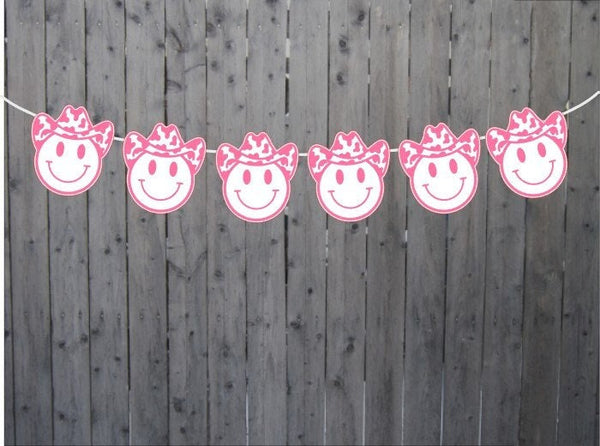 COWGIRL PARTY GARLAND - Cowgirl Smiley Garland Banner Cowgirl Cow Print Banner Garland Let's Go Girls Howdy Decorations Bachelorette Party