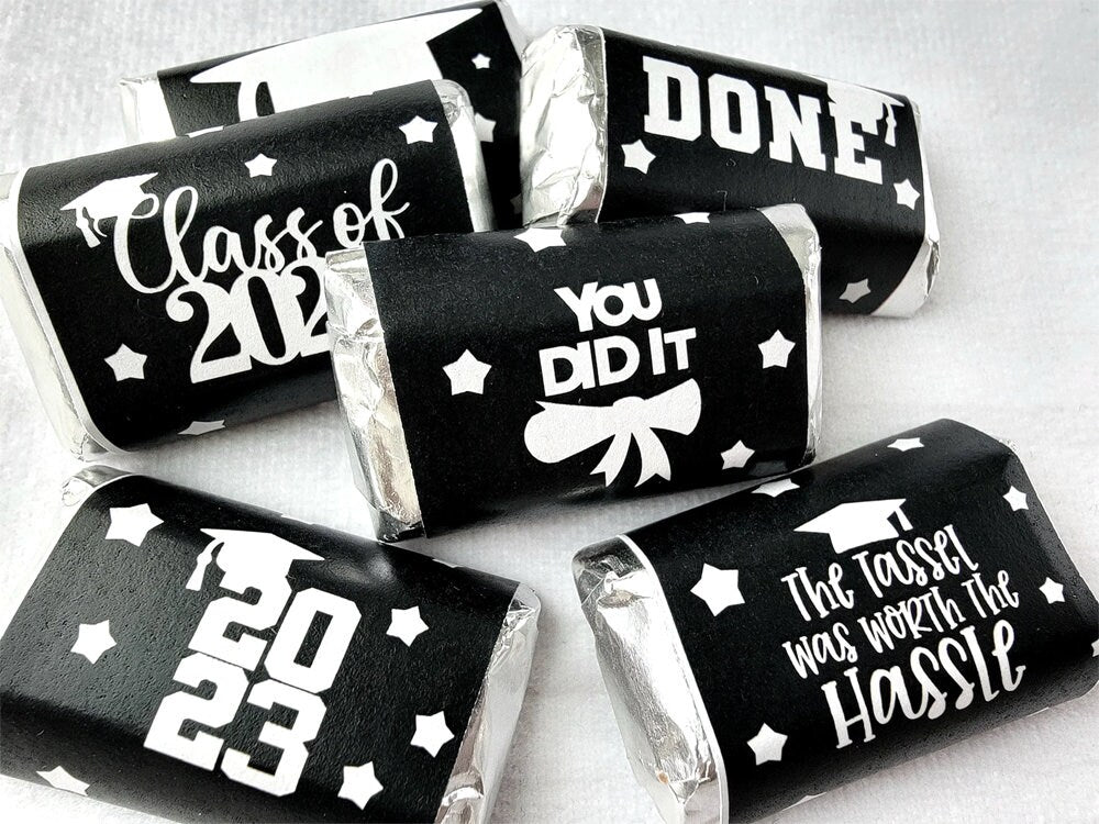 30 - 2023 GRADUATION PARTY STICKERS for candy 2023 Graduation Stickers Class of 2023 Graduation Party Favors Mini Candy Wrapper Stickers