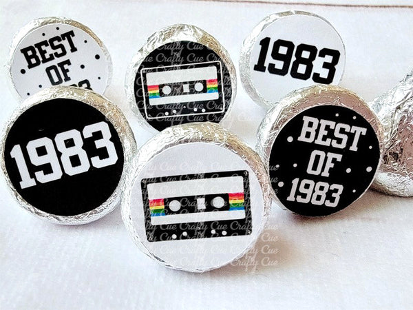 180 - 40th Birthday Cassette Tape Stickers 40th Birthday Party Favor Stickers for Candy Vintage 1983 40th Birthday Best of 1983 Birthday