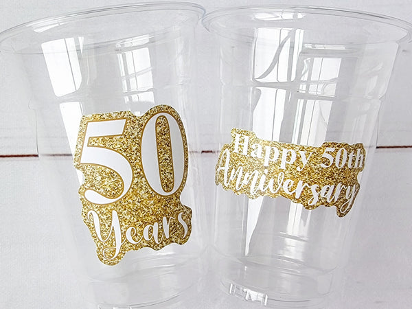 50th PARTY CUPS 50th Anniversary 50th Anniversary Decorations White and Gold Golden Wedding Anniversary Party Favors 50 Years Anniversary