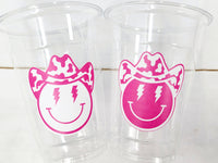 COWGIRL SMILEY FACE Cups Cowgirl Cups Cowgirl Party Favor Cowgirl Bachelorette Party Cowgirl Birthday Rodeo Party Cow Print Hat Cups Disco