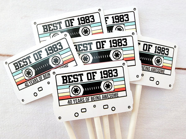 40th Birthday Party Cupcake Toppers - Cassette 40th Birthday Cupcake Toppers Best of 1983 Birthday Vintage 40th Birthday 40th Birthday Party