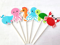 UNDER THE SEA Cupcake Toppers Under the Sea Party Under the Sea Baby Shower Decorations Crab Turtle Whale Sea Horse Octopus Cupcake Toppers
