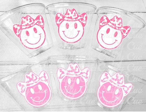 COWGIRL PARTY CUPS - Cowgirl Cups Cowgirl Party Decorations Cowgirl Bachelorette Cow Print Hat Smiley Face Cups Cowgirl Rodeo Party Cups