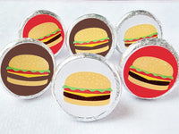 180 - Hamburger Party Stickers Hamburger Birthday Stickers Hamburger Party Favors Hamburger Birthday Candy Wrapper Hamburger Fast Food Party