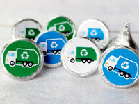 180 - Garbage Truck Stickers Recycle Truck Stickers Garbage Truck Favor Stickers Candy Wrapper Trash Day Chocolate Candy Favor Stickers