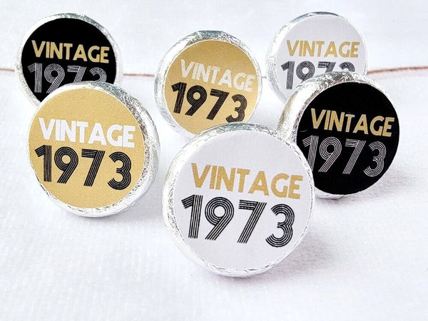 180 - 50th Birthday Stickers Vintage 50th Birthday Stickers for Candy Wrappers Vintage 50th Birthday Best of 1973 Birthday 1973