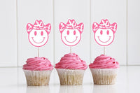 12 - Cowgirl Cupcake Toppers Let's Go Girls Cupcake Toppers Bachelorette Party Cupcake Toppers Bachelorette Decorations Cowgirl Smiley Face