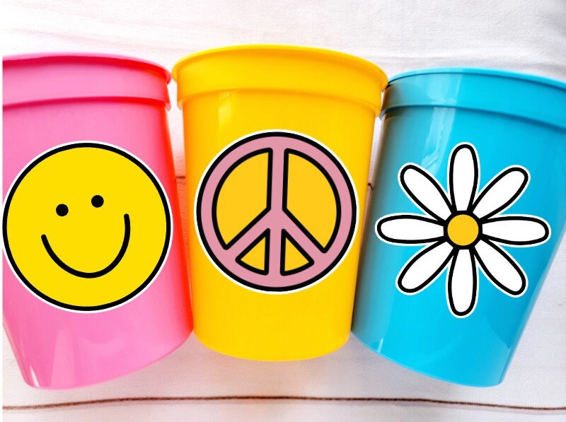 70'S PARTY CUPS - 70's Birthday Cups 70's Party Cups 70's Decorations 70's Birthday Party 70's Birthday Party Decorations Hippie Party Decor