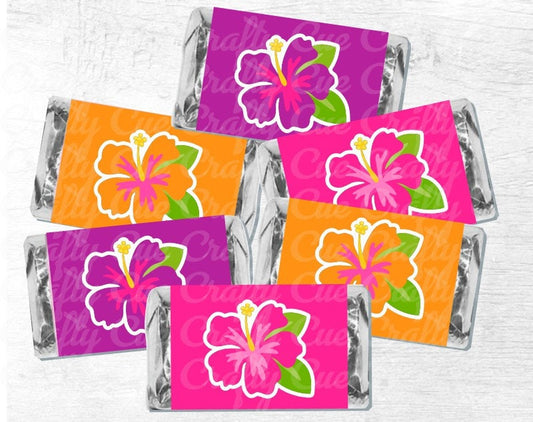 30 - LUAU PARTY STICKERS Luau Candy Wrapper Stickers Luau Party Favors Luau Birthday Stickers Hibiscus Party Favor Stickers for Mini Candy