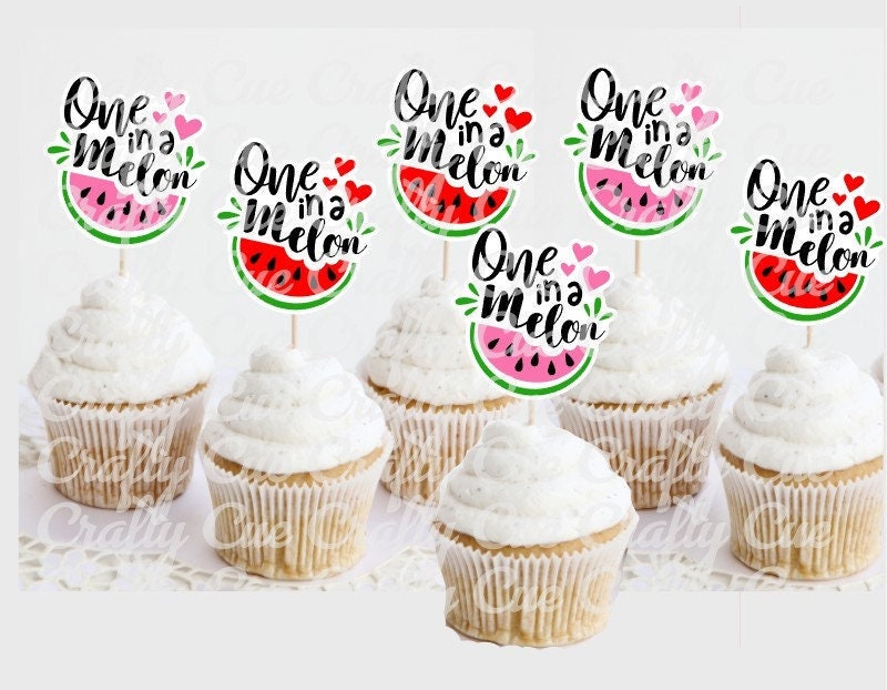 Watermelon Cupcake Toppers Watermelon Birthday Party Decorations One in a Melon Cupcake Toppers Watermelon 1st Birthday Watermelon First