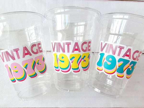 50th PARTY CUPS - 50 and Fabulous 50th Birthday Party 50th Birthday Favors Vintage 1973 Cups 50th Party Decorations 1973 Birthday Party Cups