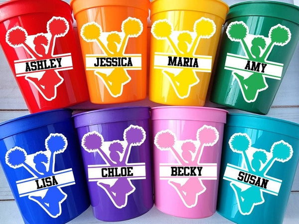 CHEERLEADING PARTY CUPS Cheer Party Cups Cheerleader Party Cups Cheer Birthday Party Cheer Party Favors Personalized Custom Cheer Cups Squad