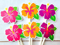 LUAU Cupcake Toppers Hawaiian Cupcake Toppers Hawaii Birthday Tropical Cupcake Toppers Luau Baby Shower Hibiscus Cupcake Toppers Luau Party