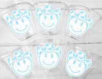 COWBOY PARTY CUPS - Cowboy Cups Cowboy Party Decorations Cowboy First Birthday Cowboy First Rodeo Cow Print Hat Smiley Face Cups Party Cups