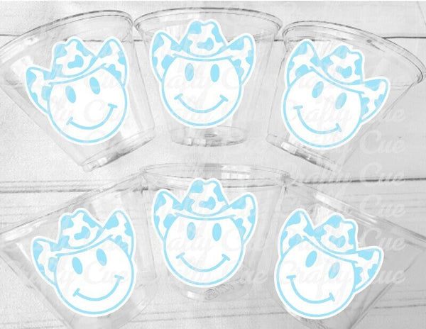 COWBOY PARTY CUPS - Cowboy Cups Cowboy Party Decorations Cowboy First Birthday Cowboy First Rodeo Cow Print Hat Smiley Face Cups Party Cups