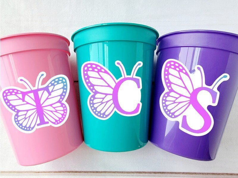 BUTTERFLY PARTY CUPS -Pink Butterfly Cups Butterfly Birthday Party Butterfly Party Favors Butterfly Party Decorations Butterfly Birthday Cup