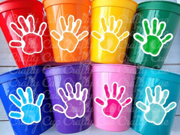 HAND PRINT CUPS Art Painting Party Cups Paint Party Favors Painting Party Favors Painted Hand Prints Handprints Favors Kids Hand Prints Gift