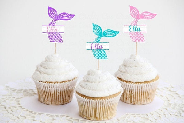 PERSONALIZED Mermaid Cupcake Toppers, Mermaid Birthday Party, Mermaid Decorations, Mermaid Cake Toppers, Mermaid Cake Picks, Mermaid Party