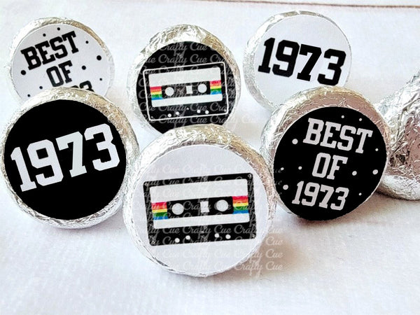 180 - 50th Birthday Cassette Tape Stickers 50th Birthday Party Favor Stickers for Candy Vintage 1973 40th Birthday Best of 1973 Birthday
