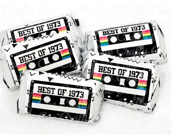 30 - 50th Birthday Cassette Tape Stickers 50th Birthday Stickers For Mini Candy Bar Wrapper Vintage 50th Birthday Best of 1973 Birthday