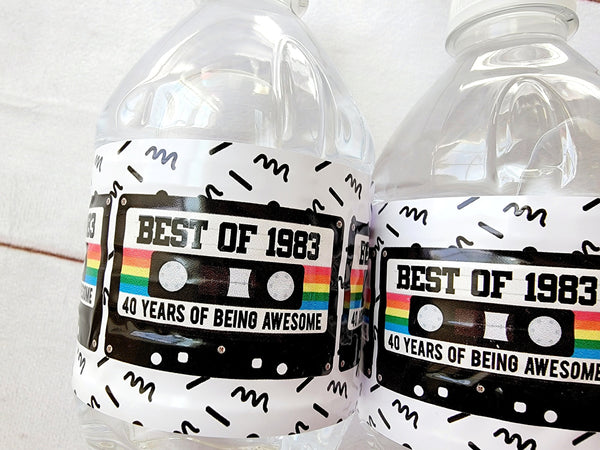 40th Birthday Water Bottle Labels 40th Birthday Water Bottle Favors 1983 Cassette Tape Water Bottle Labels 1983 Favors Vintage 1983