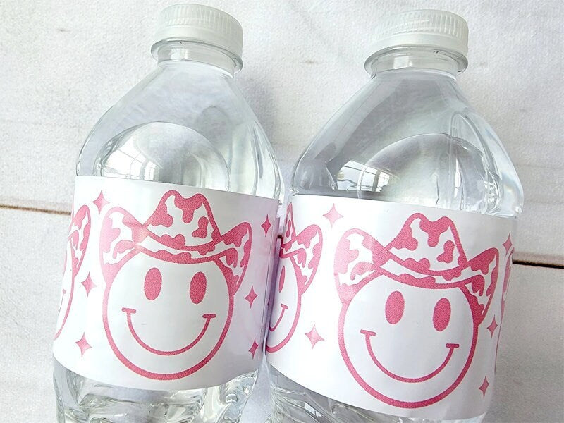 COWGIRL SMILEY Water Bottle Labels Cowgirl Birthday Cowgirl Bachelorette Party Water Bottle Favors Cowgirl Bottle Labels Cowgirl Party Favor