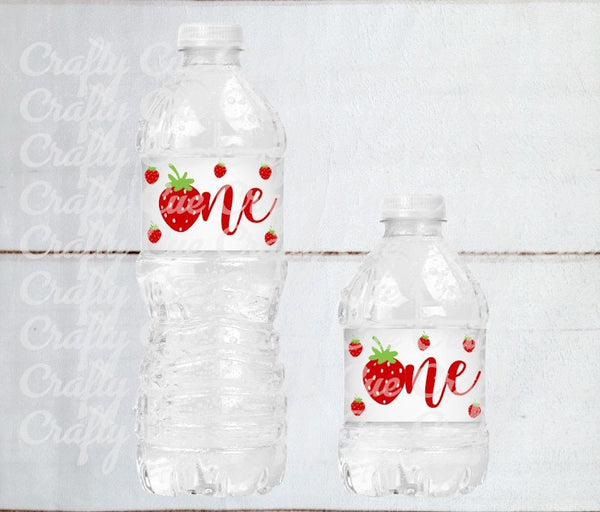 STRAWBERRY ONE Water Bottle Labels Strawberry Bottle Label Strawberry First Birthday Strawberry 1st Birthday Water Bottle labels Party Favor