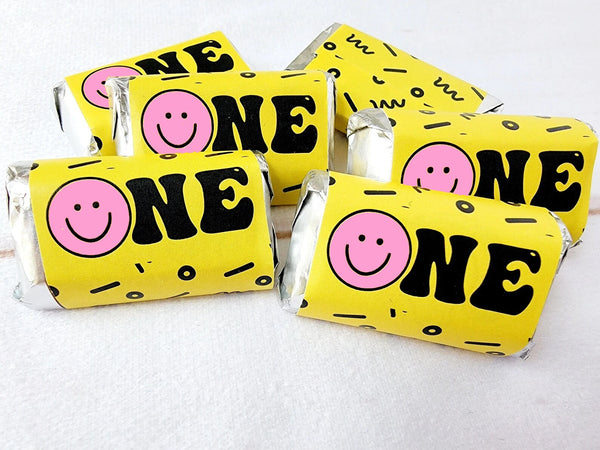 30 - ONE HAPPY GIRL Party Stickers One Happy Dude Party Favors One Happy Dude Birthday Decorations One Happy Dude Smiley Face Candy Sticker