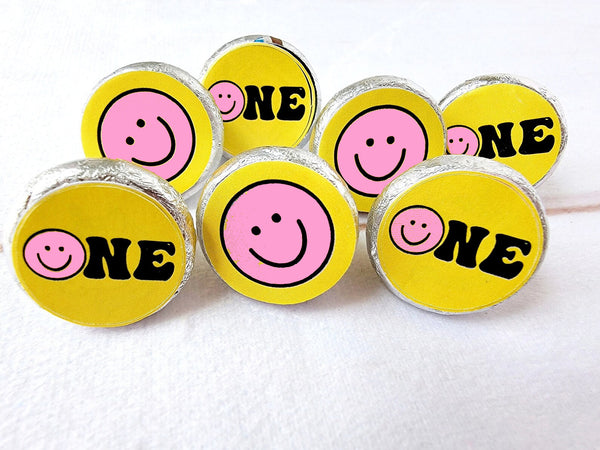180 - ONE HAPPY GIRL Party Stickers One Happy Dude Party Favors One Happy Girl Birthday Decorations One Happy Dude Smiley Face Candy Sticker